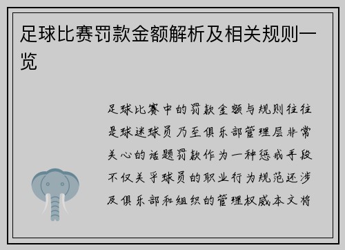 足球比赛罚款金额解析及相关规则一览